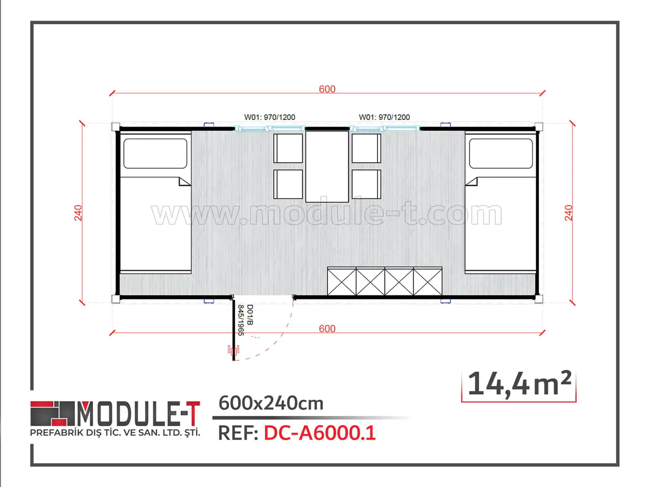 Module-T | Bungalow de chantier 20 pieds