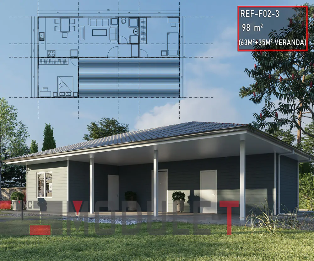 Module-T | Maison Préfabriquée 2 Chambres