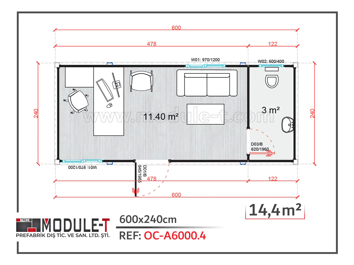 Module-T | Bungalow de chantier en kit